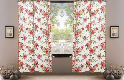DaDa Bedding Set of 2-Pieces Romantic Roses Pink Floral Sheer Window Panel Curtains (JHW-879)-0