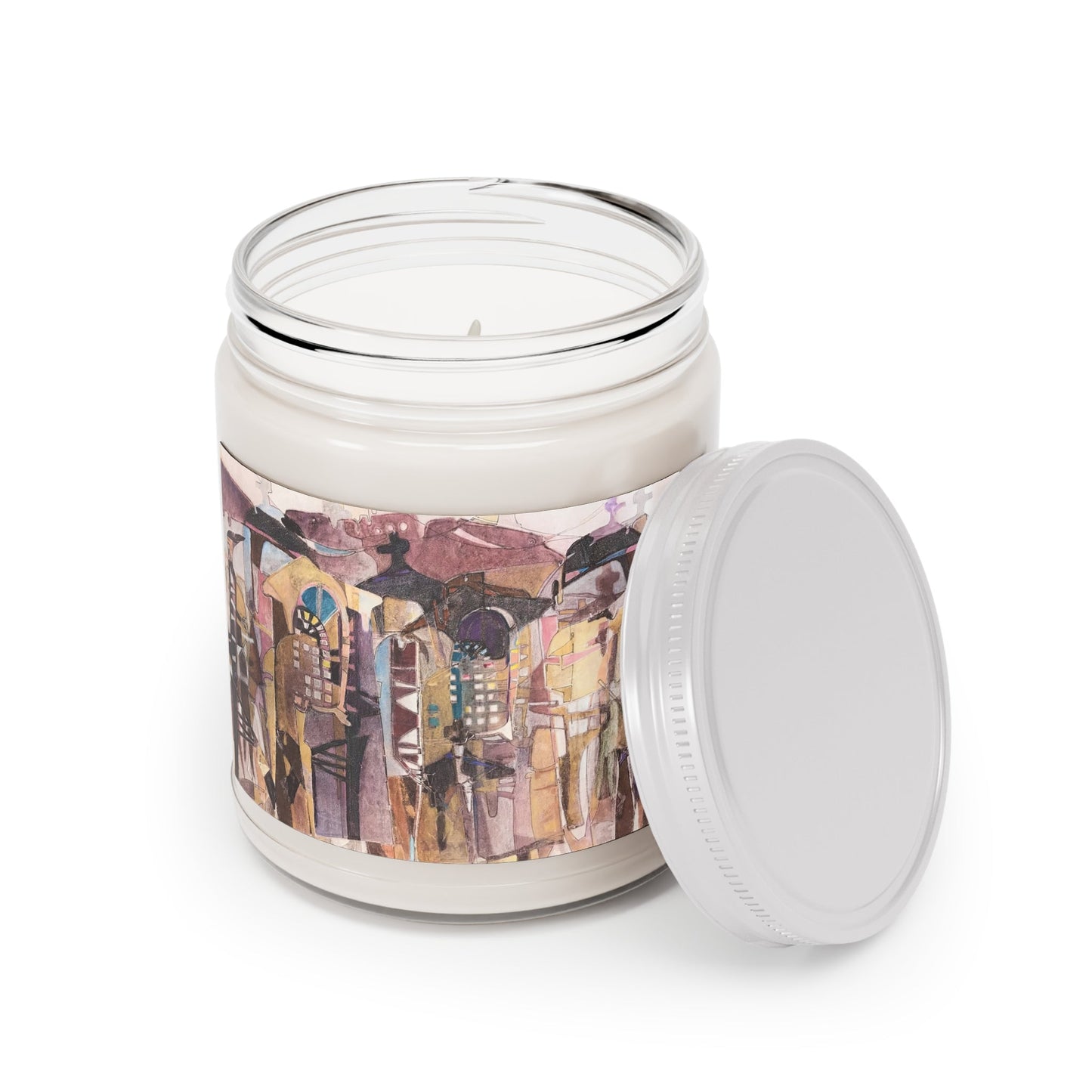 9oz Eco-FriendlyScented or Unscented Soy Wax Candle Jar  with 'San Francisco De Asis' Southwestern Artwork by American Artist Barbara Cleary-1