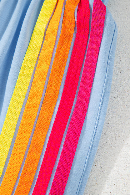 April Color Stripes Elastic High Waist Active Shorts-4