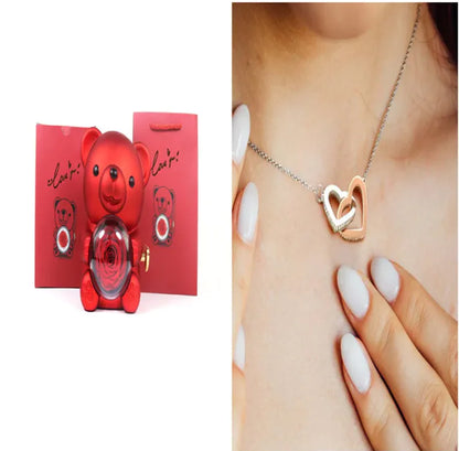 Eternal Rose Teddy Bear Gift Box with Necklace