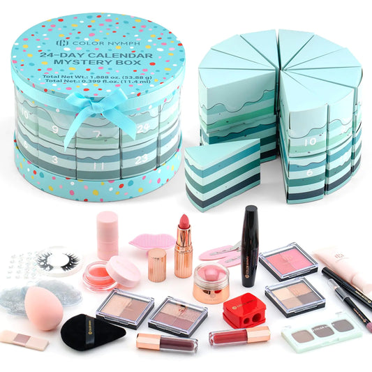 Color Nymph Makeup Advent Calendar 24 Days Advent Calendar Valentines Day Birthday Makeup Gift Sets for Beauty Cosmetics Kit For Teens Girlfriend Daughters Surprise Holiday Gift Mint Green