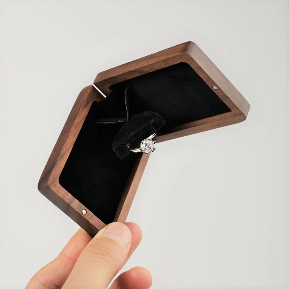 Rotating Display Ring Box in Black Walnut Wood