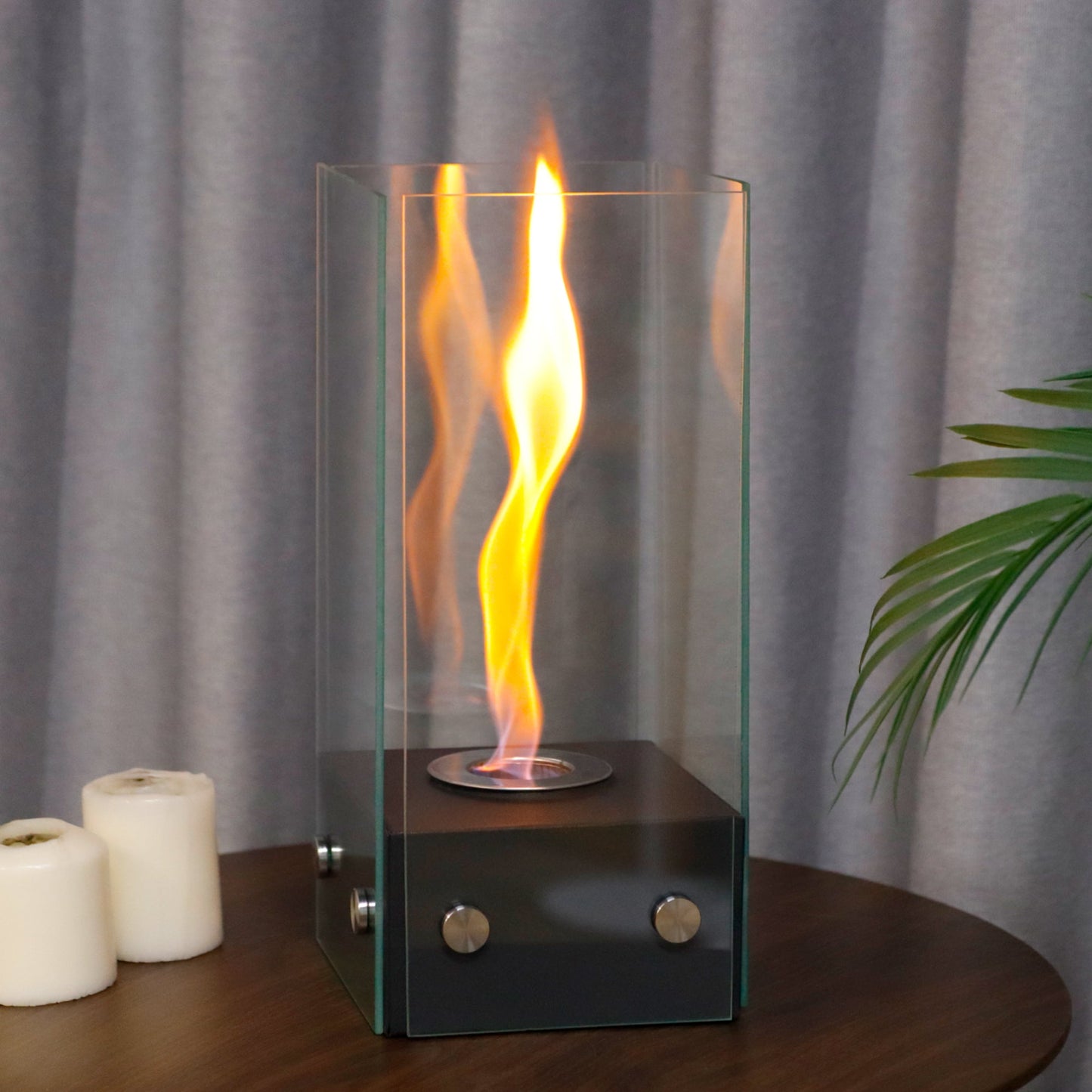 JHY DESIGN Rectangular Glass Tabletop Firepit 35cm H – Portable, Bio Ethanol, Ventless, Rotating Flame, Indoor/Outdoor-0