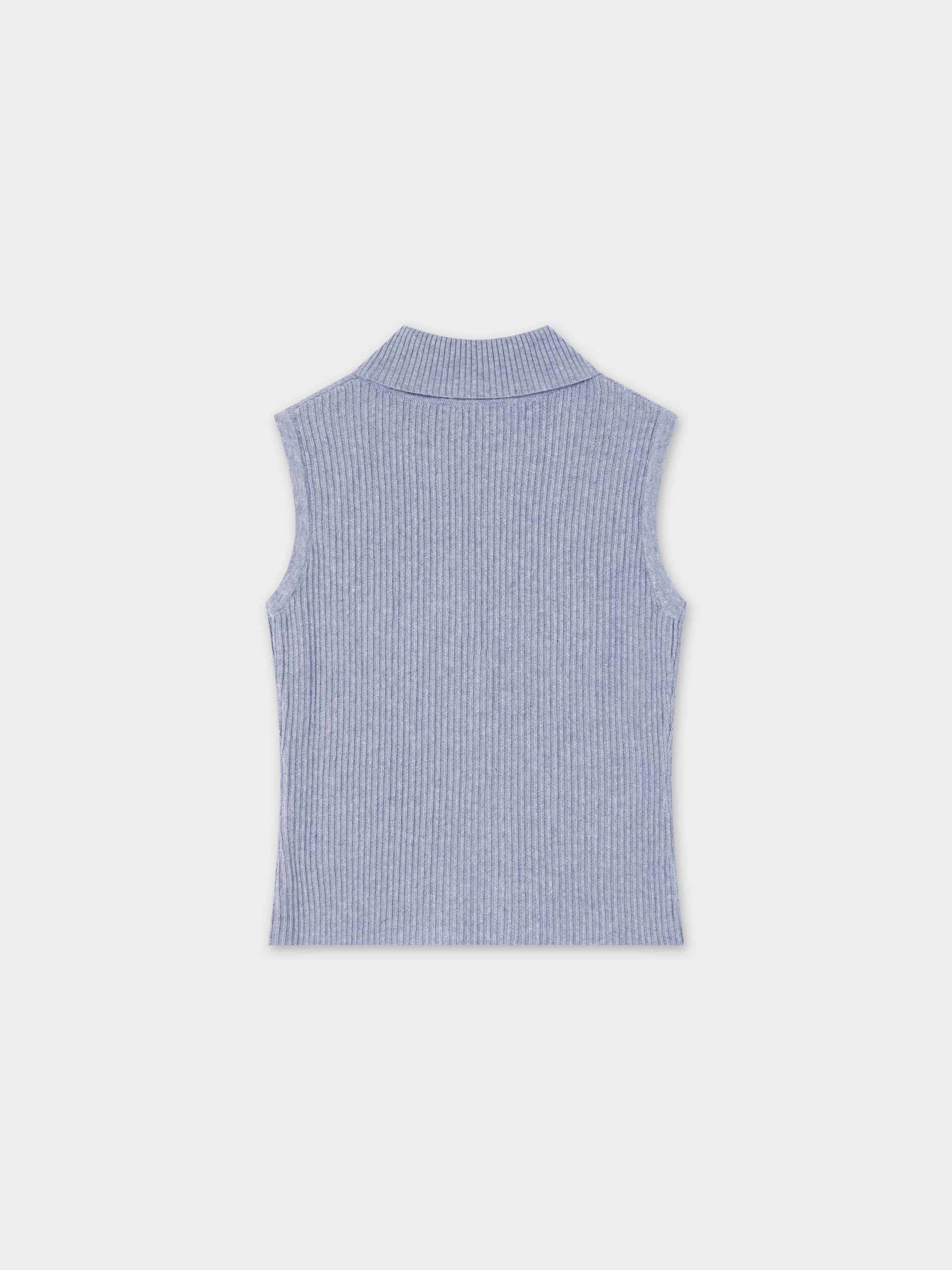 Sleeveless Ribbed Turtleneck-Heathered Grey-1