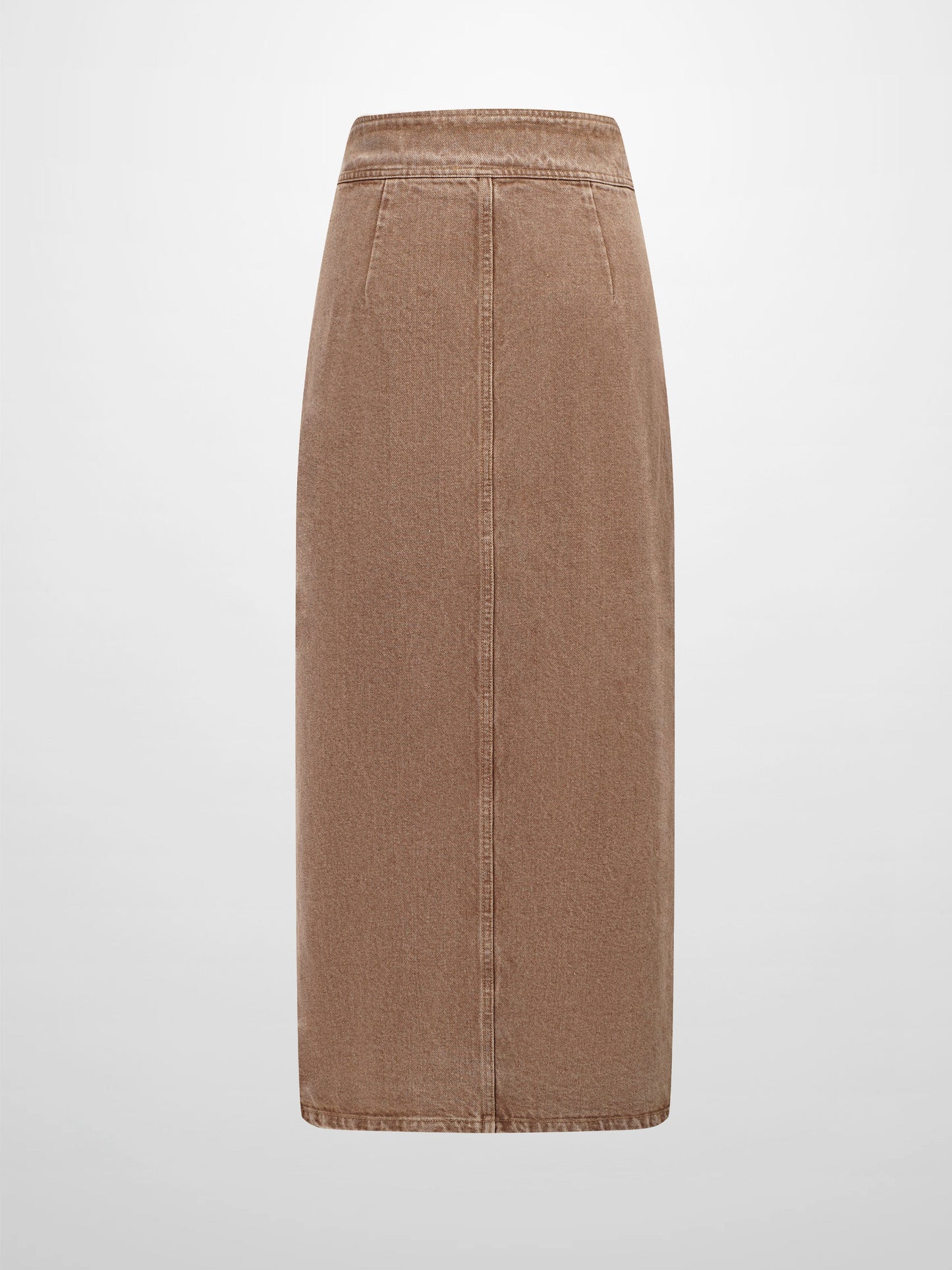 Button Down Denim Skirt-Brown-1