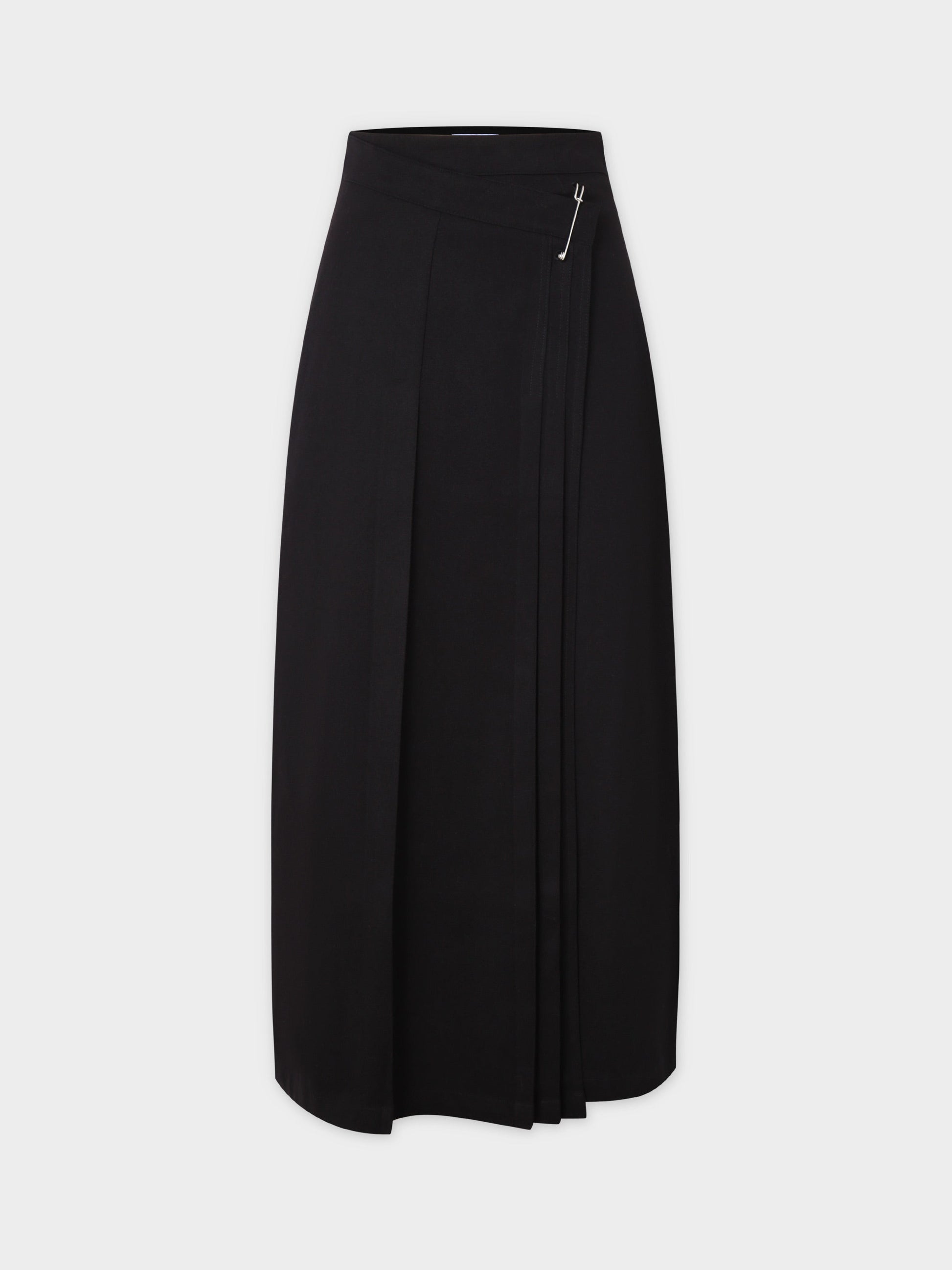 Pin Closure Wrap Skirt-Black-1