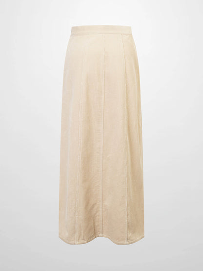 Button Down A-Line Corduroy Skirt-Warm Vanilla-2