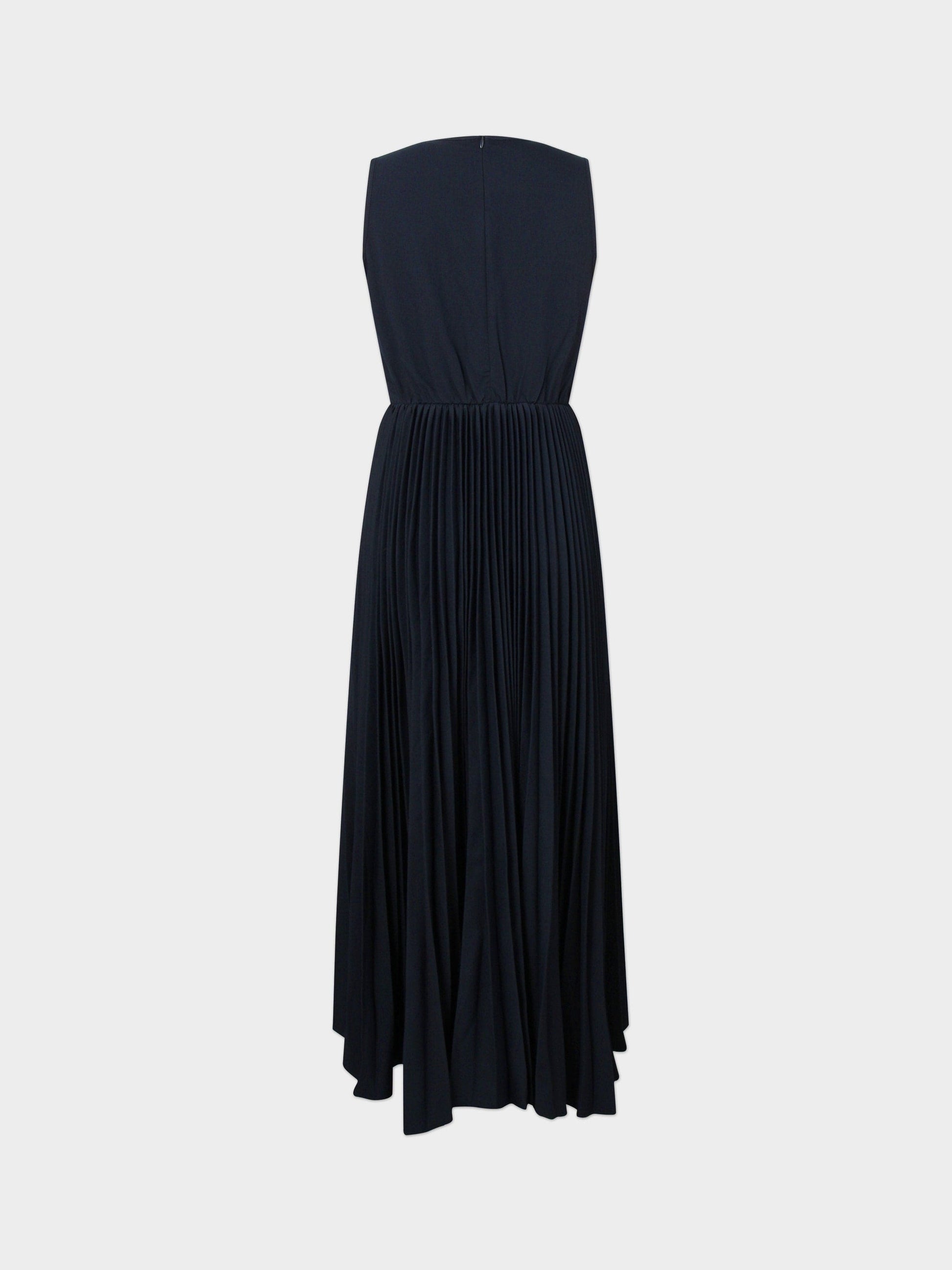 Pleated Slip Dress-Navy-2