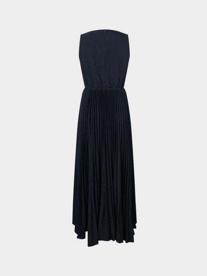 Pleated Slip Dress-Navy-2