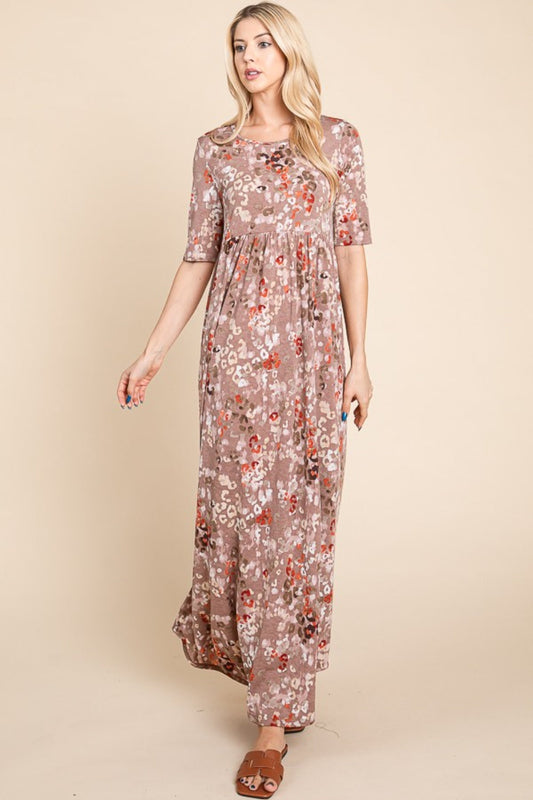 BOMBOM Printed Shirred Maxi Dress-0