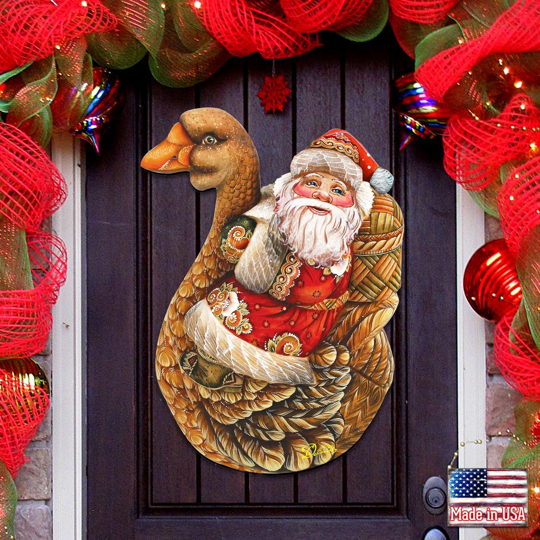 Christmas Goose Santa Christmas Door Decor by G. DeBrekht - Christmas Santa Snowman Decor - 8121633H-0