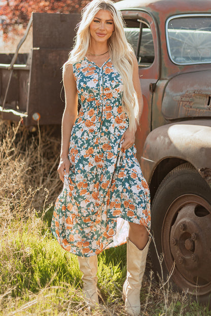 Kara Floral Tie Waist Sleeveless Holiday Long Dress-3