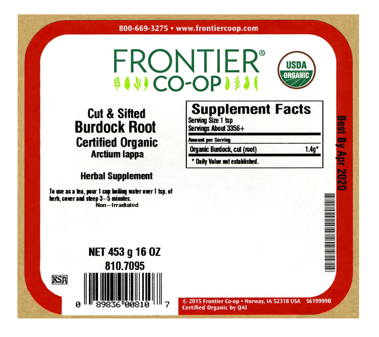 Frontier Herb Burdock Root C/S (1x1lb)-1