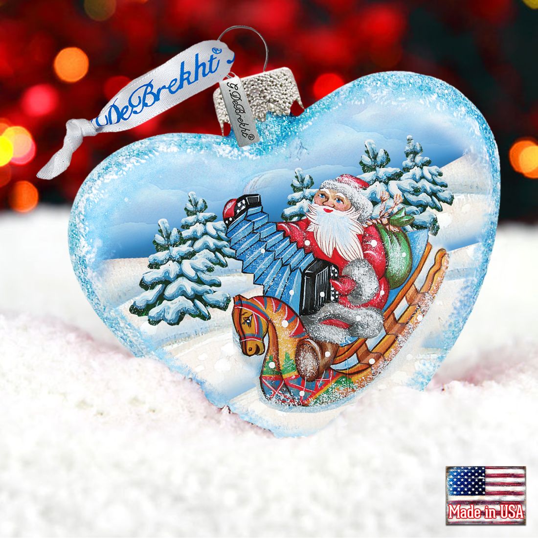 Accordion Santa Glass Ornament by G. Debrekht - Christmas Santa and Snowman Decor - 753-007-1