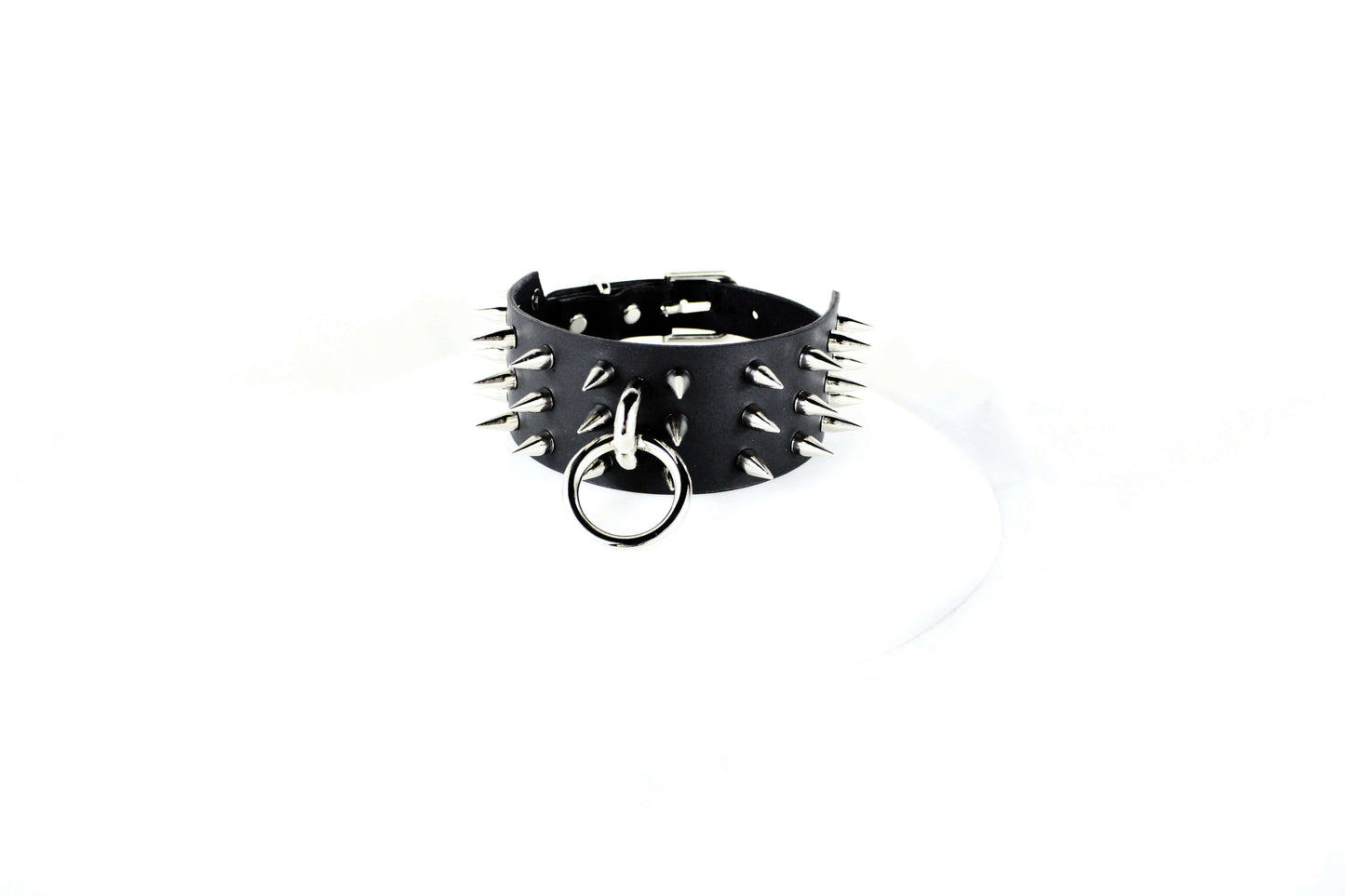 Black Spiked BDSM Collar – Leather Submissive Collar with O-Ring-4