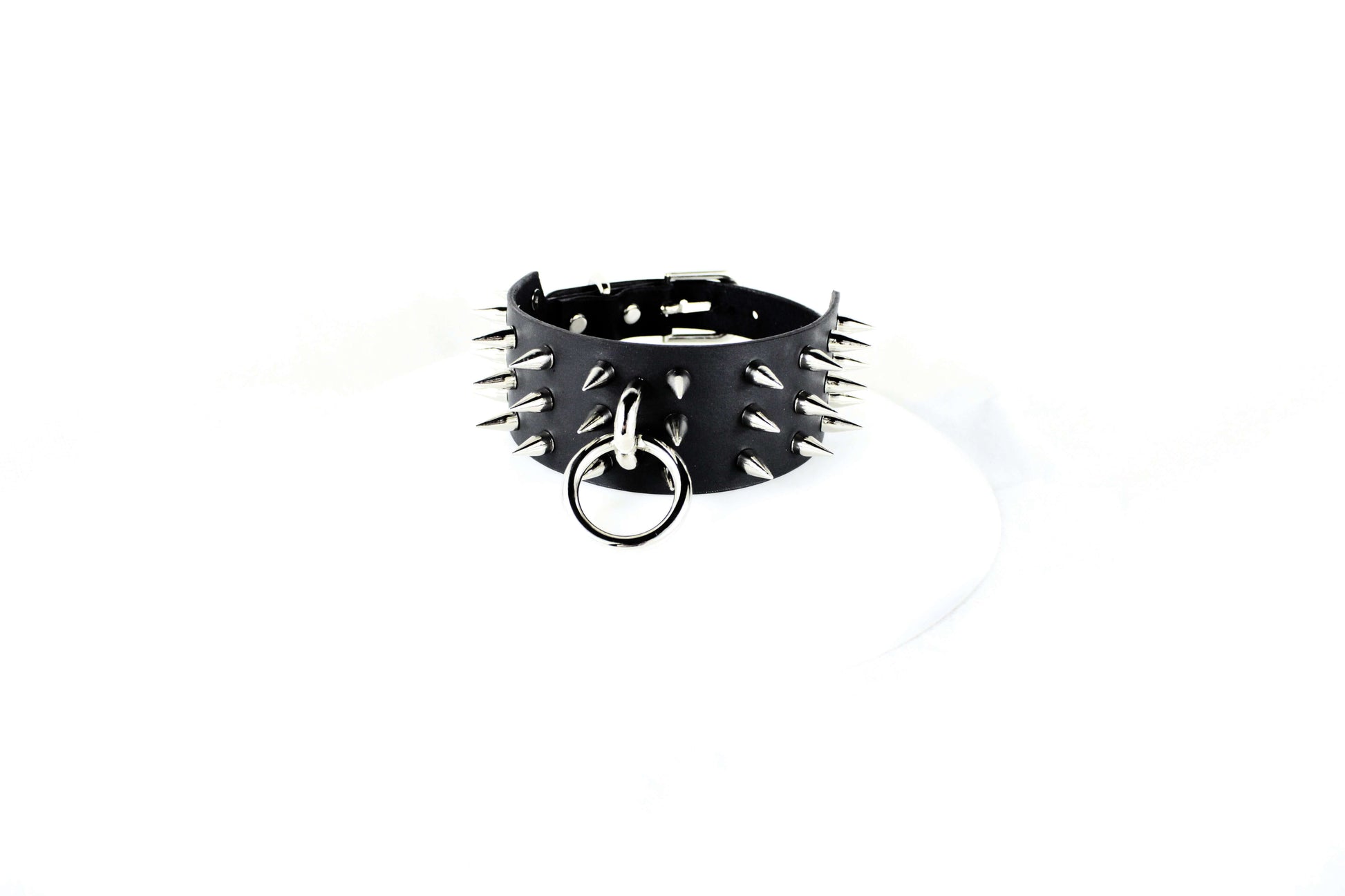 Black Spiked BDSM Collar – Leather Submissive Collar with O-Ring-4