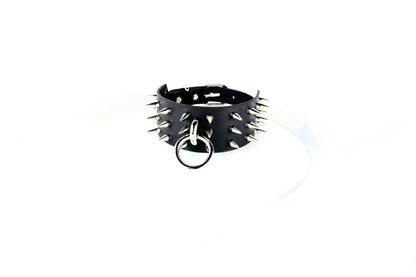 Black Spiked BDSM Collar – Leather Submissive Collar with O-Ring-4