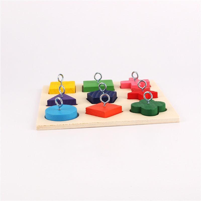 9-Piece Colorful Wooden Block Parrot Training Toy-3