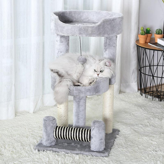 Gray Paw Print Cat Climbing Frame With Sisal Grinding Claw Toy - All-In-One Cat Playground-0