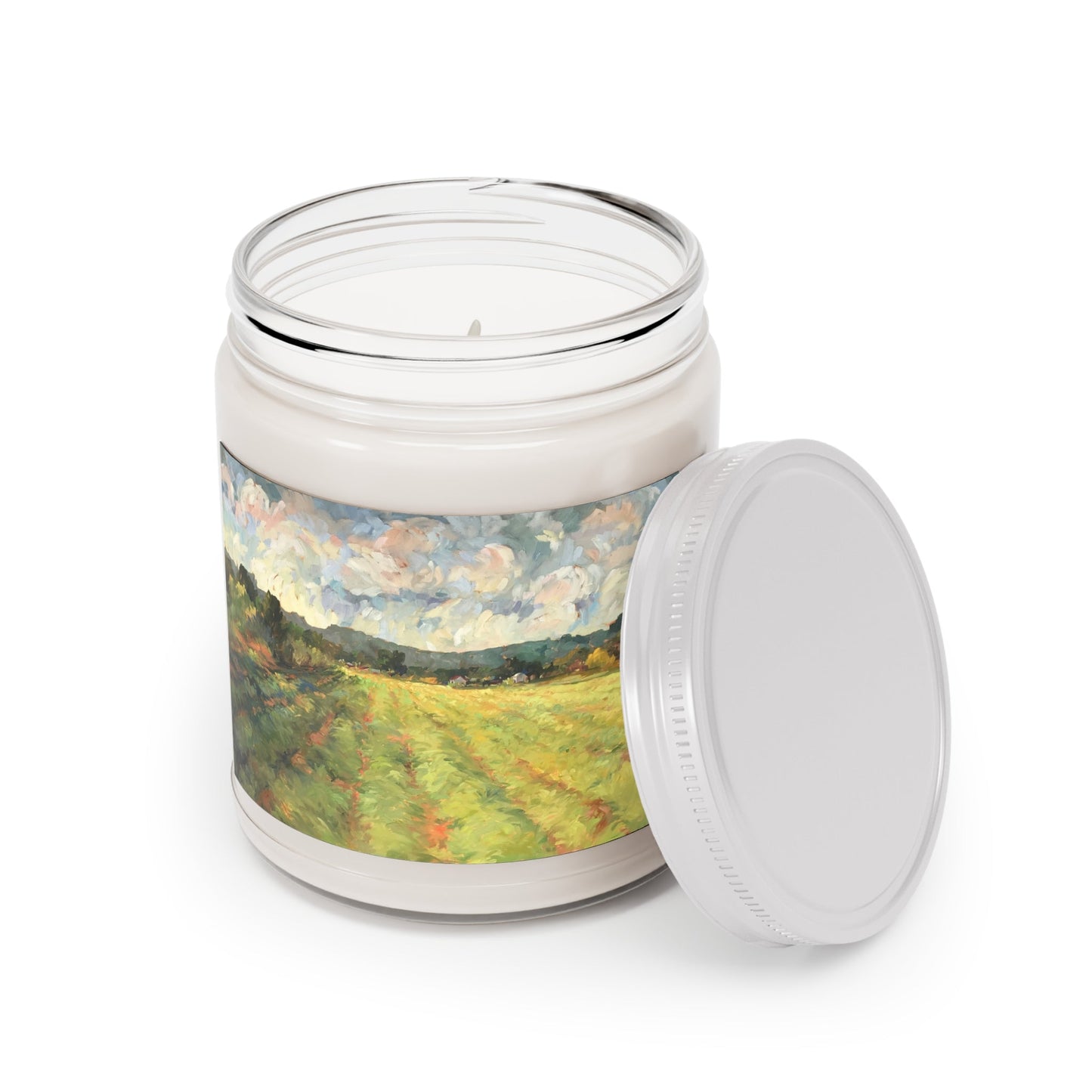 9oz Eco-Friendly Scented or Unscented Soy Wax Candle Jar with 'Before the Harvest' Landscape Artwork by American Artist Barbara Cleary-6