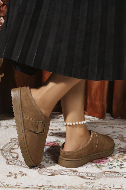 Jasmine Faux Suede Buckle Strap Detail Winter Slippers-2