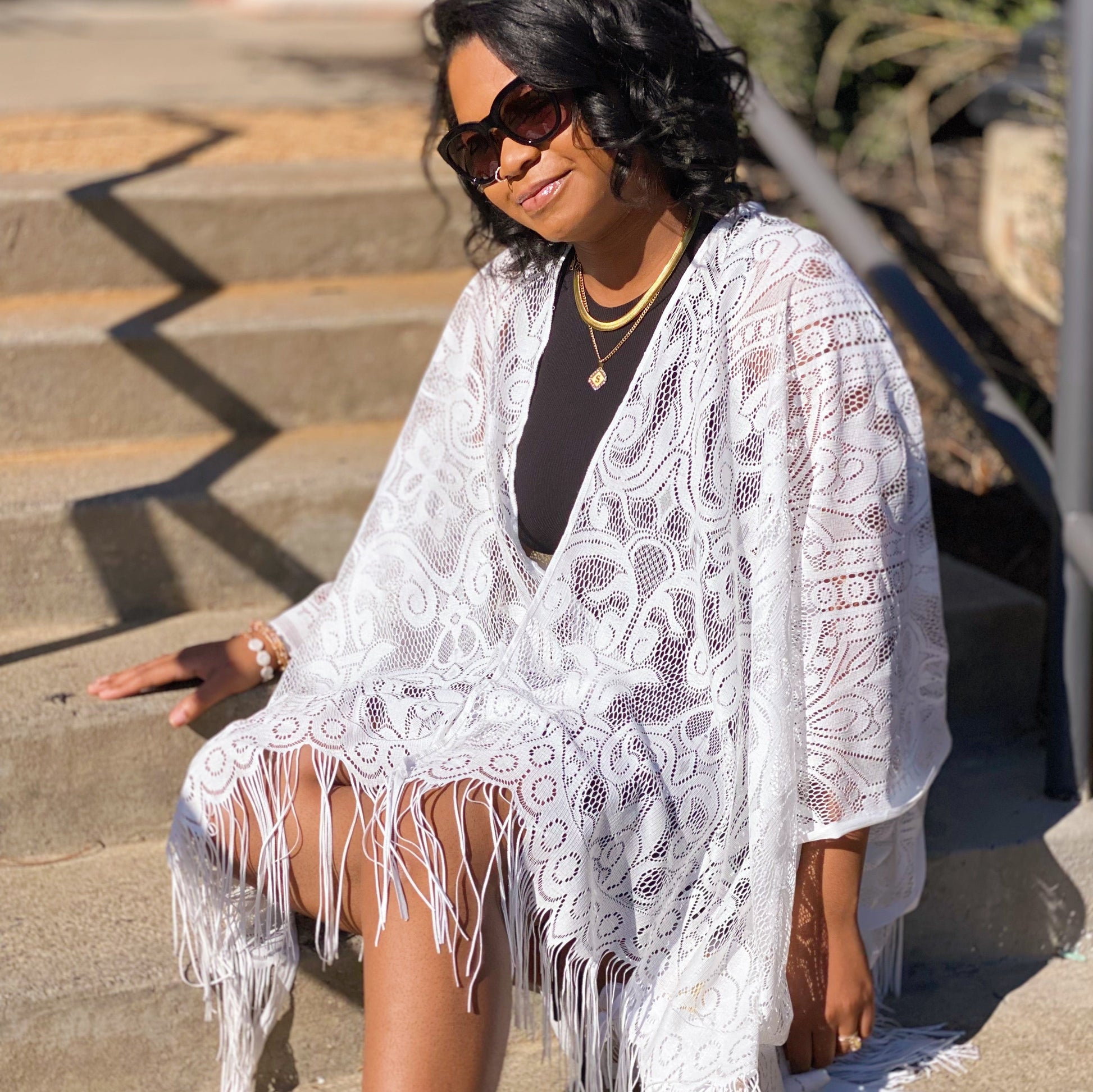 Elegant Lace Fringed Kimono-0