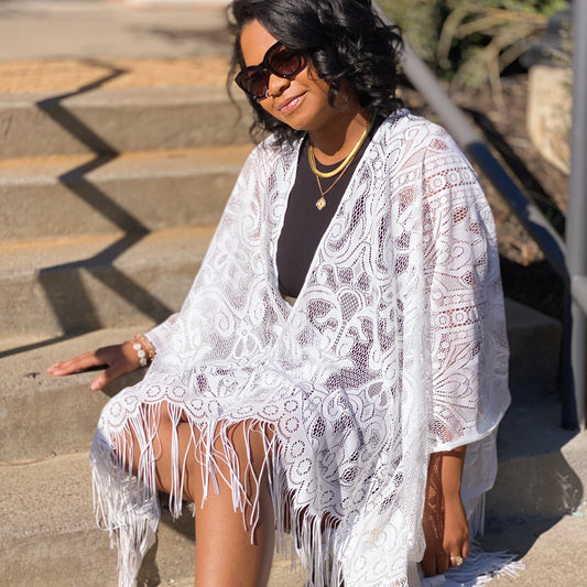 Elegant Lace Fringed Kimono-0