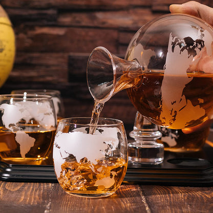 Etched World Map Globe Whiskey Decanter Set 750ml With 4 10oz Map Glasses 13" H x 13" L by The Wine Savant - Traveler Gifts, Home Bar, Whiskey Gifts, Cartography, Geography Gifts, Cosmopolitan Gifts-2