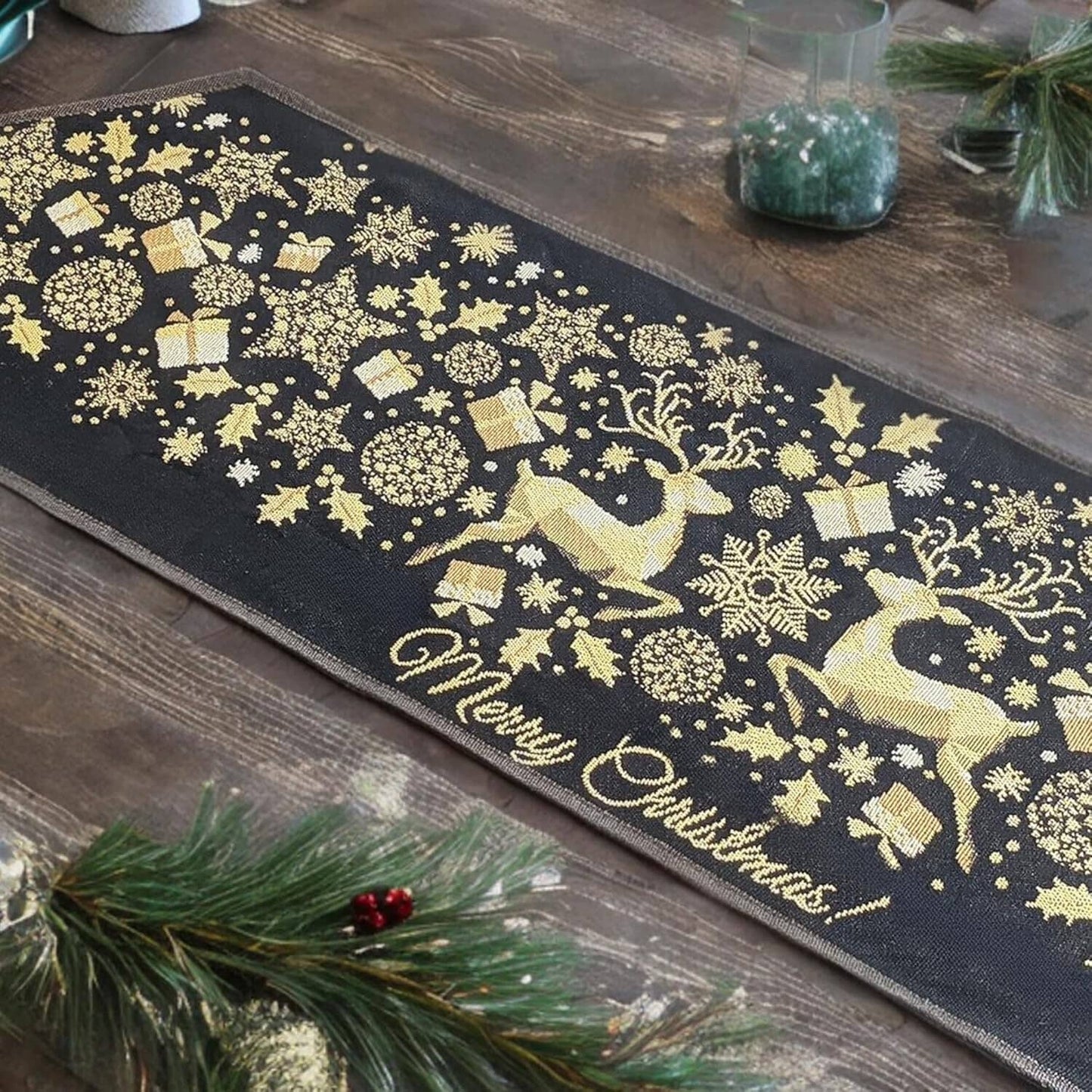 DaDa Bedding Magical Golden Reindeer Woven Tapestry Dining Table Runner (18272)-4