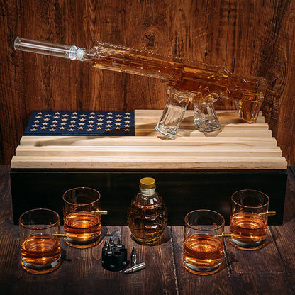 AR15 Whiskey Gun Decanter Flag Set - 1000ml Rifle & Pistol Set - Hanging Storage American Flag Gift Box & Bullet Glasses & Shot Glass, Great Gift for Army, Navy, Marines, Veterans & Gun Enthusiasts-4