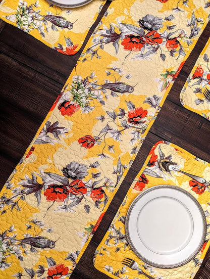 DaDalogy Bedding Sunshine Yellow Floral Vintage Hummingbirds Garden Table Runner (925)-3