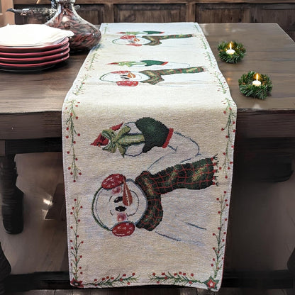 DaDa Bedding Magical Snowman Holiday Woven Tapestry Dining Table Runner (9733)-4