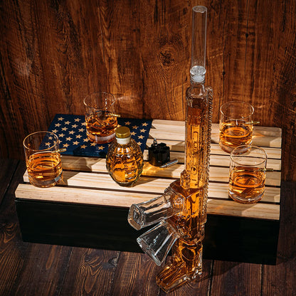 AR15 Whiskey Gun Decanter Flag Set - 1000ml Rifle & Pistol Set - Hanging Storage American Flag Gift Box & Bullet Glasses & Shot Glass, Great Gift for Army, Navy, Marines, Veterans & Gun Enthusiasts-3