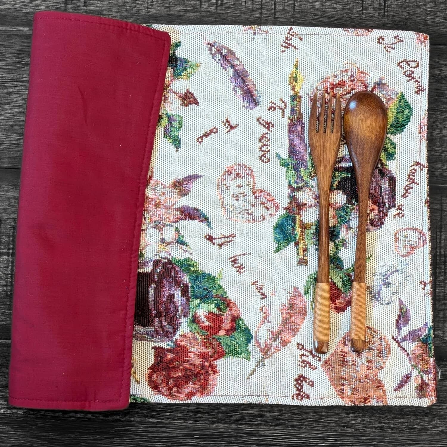 DaDa Bedding Set of 4-Pieces Sweet Love Notes Pink Floral Tapestry Dining Table Placemats 13” x 19”-3