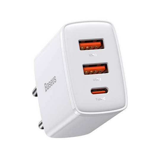 Incarcator Retea Baseus, Quick Charge, Compact 30W, 2 x USB 5V/3A, 1 x USB Type-C 5V/3A, Alb (CCXJ-E02)-0
