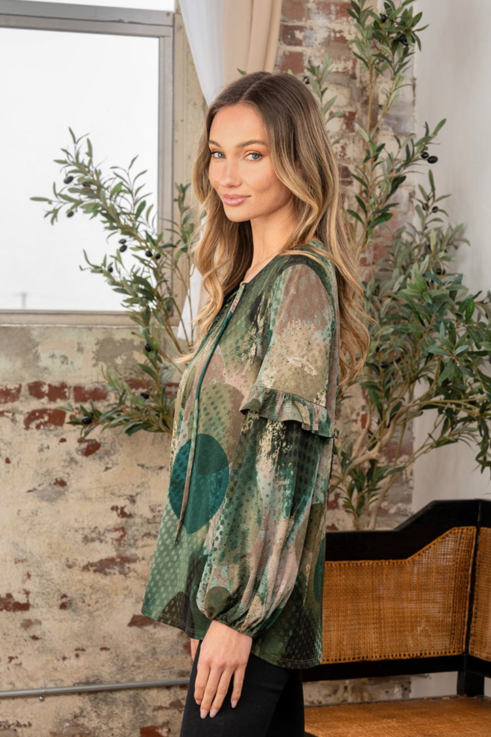 Sew In Love Full Size Snakeskin Print Long Sleeve Top with Ruffle-2