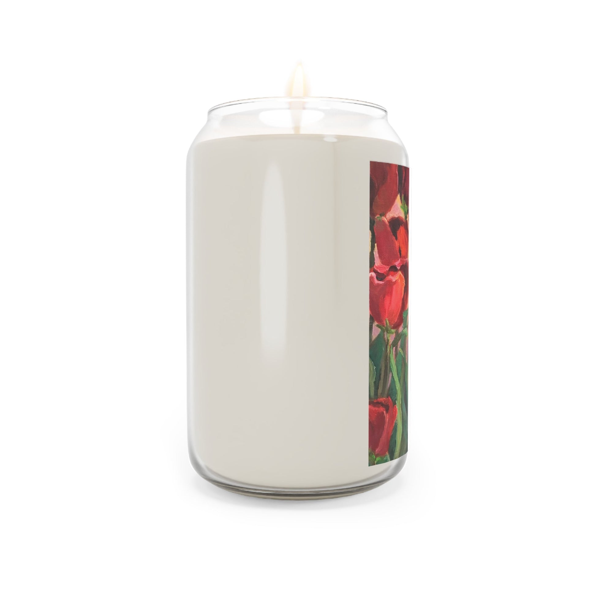 13.75oz Eco-Friendly Scented or Unscented Soy Wax Candle Jar  with 'Tulips' Floral Artwork by American Artist Barbara Cleary-4