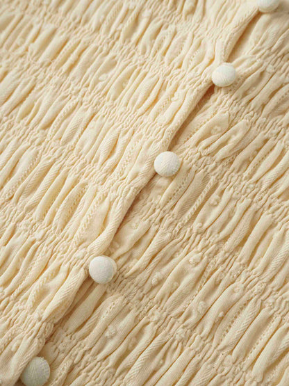 Swiss Dot Ruched Top Dress-Cream-3