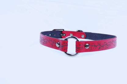 Gothic Submissive Collar – Leather BDSM Choker with Vine Cross Pattern-3