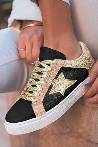 Clare Gold Glitter Star Lace-up Sneakers-4