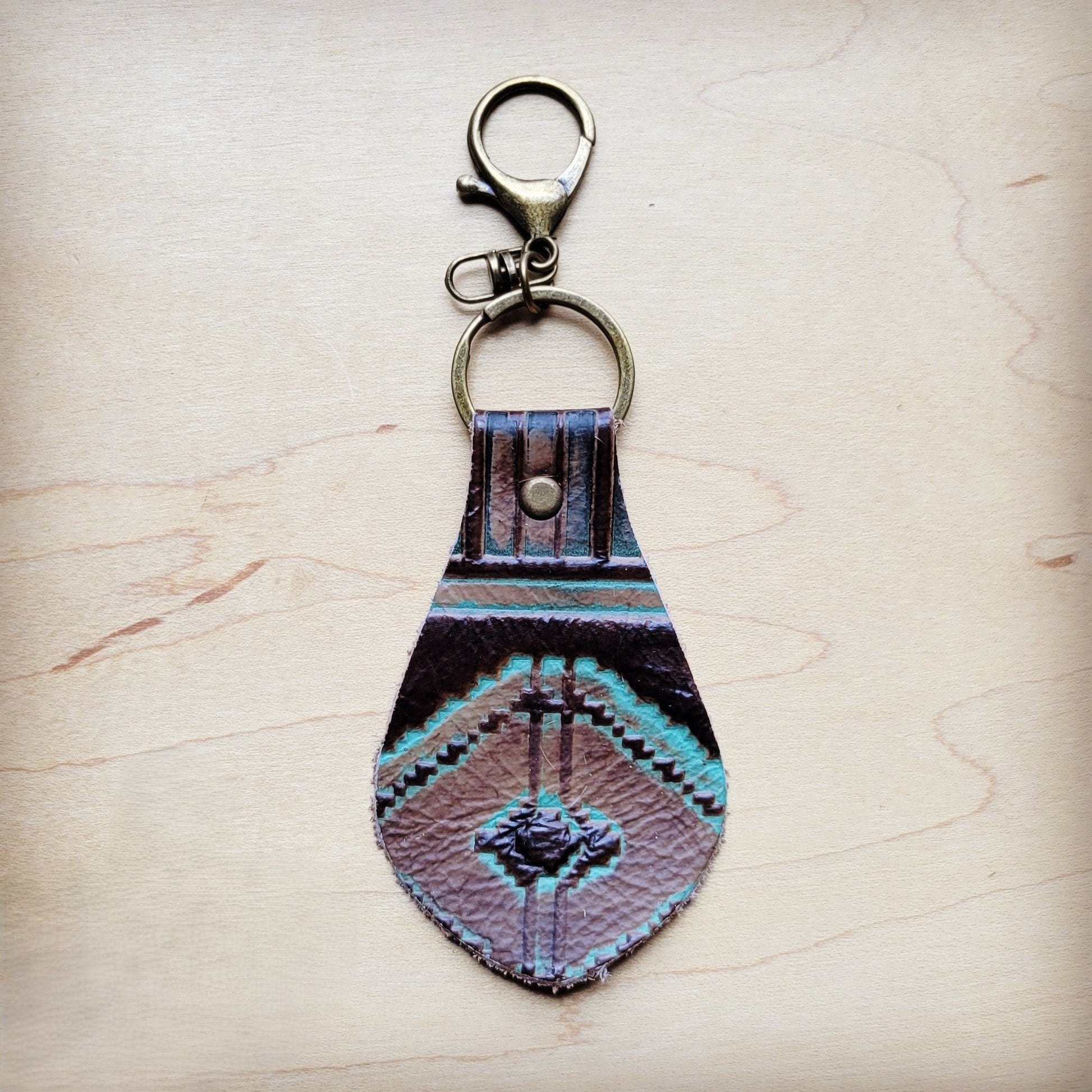 Embossed Leather Key Chain - Turquoise Navajo 700b-0