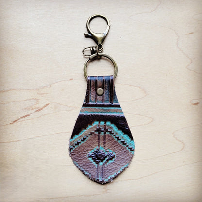 Embossed Leather Key Chain - Turquoise Navajo 700b-0