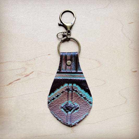 Embossed Leather Key Chain - Turquoise Navajo 700b-0