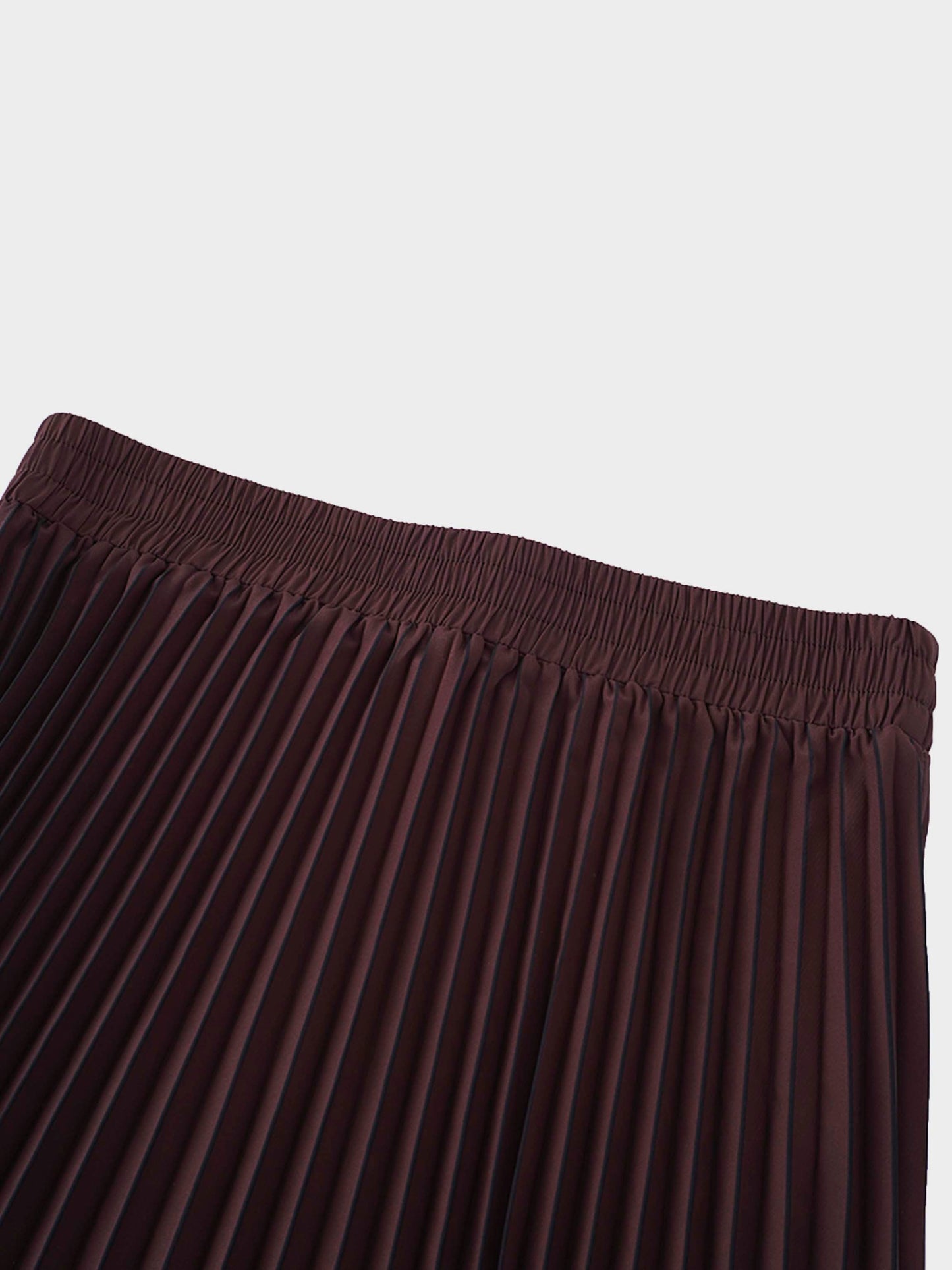 Elastic Waist Printed Pleated Skirt-Brown Chevron Border-2