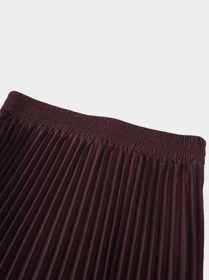 Elastic Waist Printed Pleated Skirt-Brown Chevron Border-2