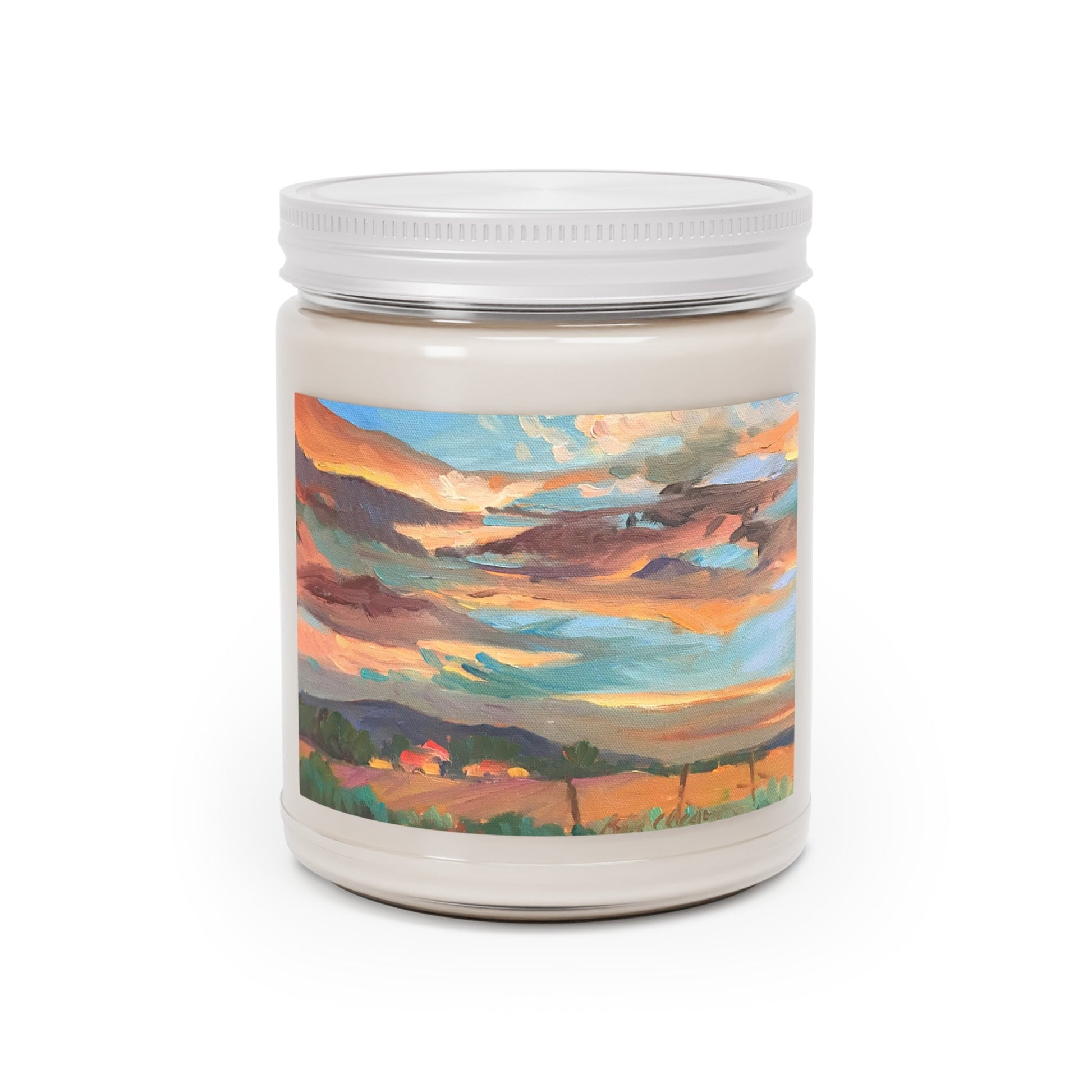 9oz Eco-Friendly Scented or Unscented Soy Wax Candle Jar  with 'Fall Sky' Artwork by American Artist Barbara Cleary (Fall Collection)-1