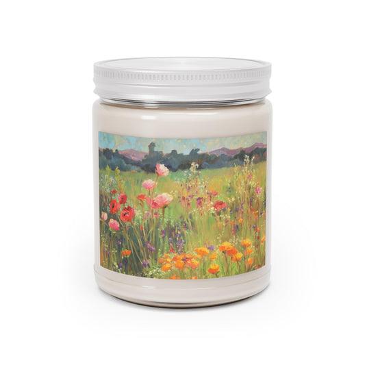 9oz Eco-Friendly Scented or Unscented Soy Wax Candle Jar  with 'Field of Poppies' Floral Artwork by American Artist Barbara Cleary-0