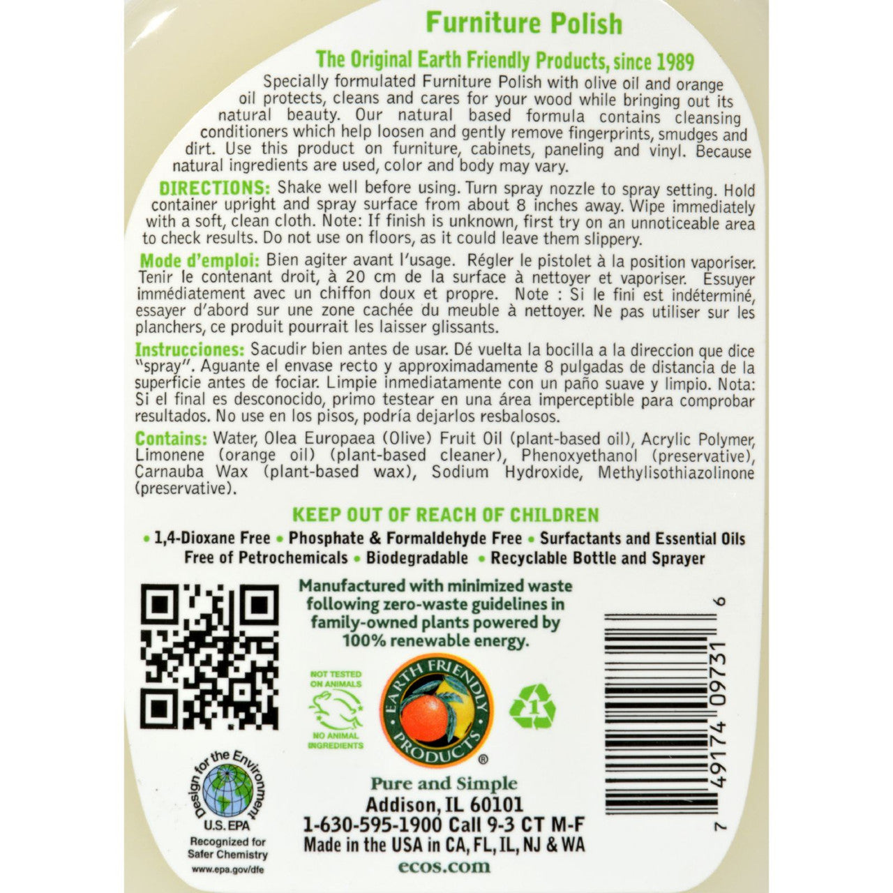 Earth Friendly Furniture Polish With Natural Olive Oil (6x22Oz)-1