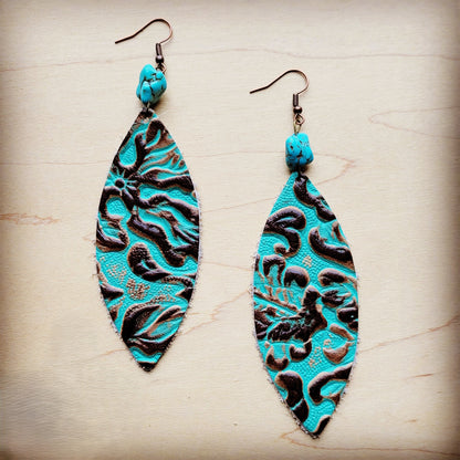Leather Oval Earrings in Cowboy Turquoise w/ Turquoise Accent 206y-0