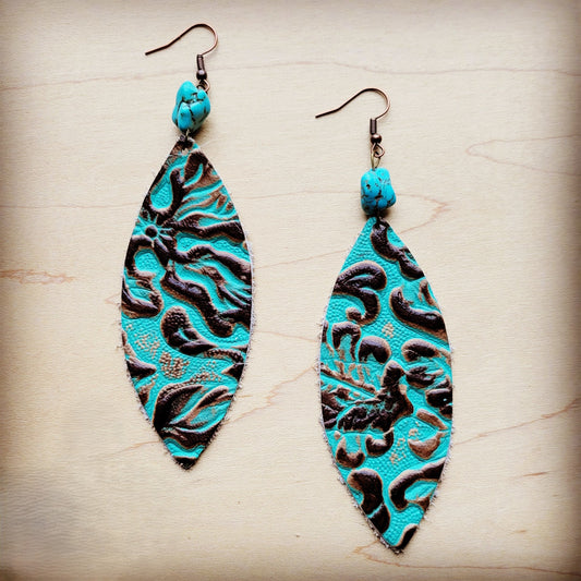 Leather Oval Earrings in Cowboy Turquoise w/ Turquoise Accent 206y-0